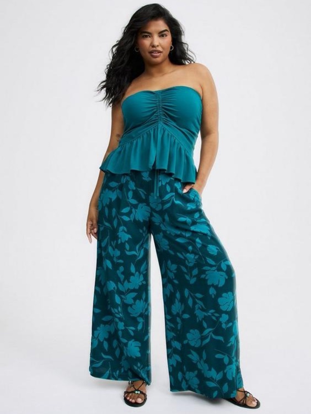 Torrid High-Rise Pull-On Floral Challis Wide-Leg Pant Blue Size 5